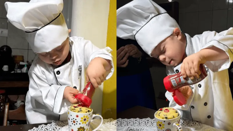 Minichef Dominick, de 4 anos, ensina o passo a passo da receita.